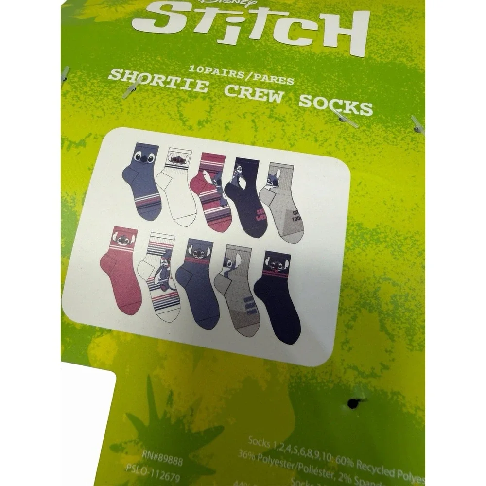 disney stitch 10 pairs womens shortie crew socks size 4-10
